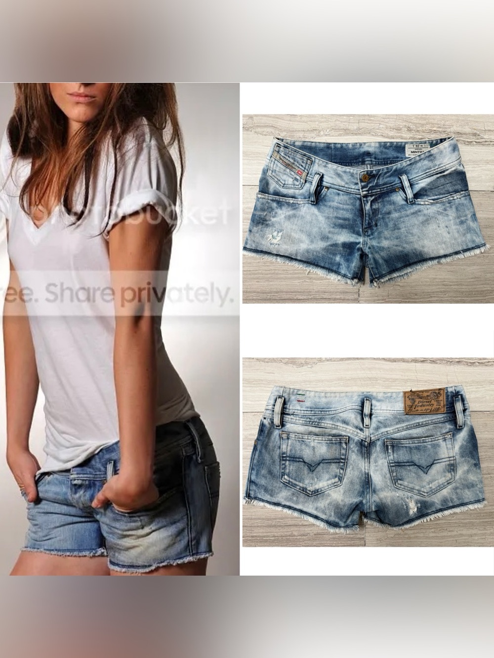 Diesel Vintage Mintha Distressed Denim Jean Frayed Shorts Light Wash 28 $275